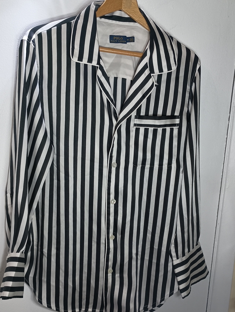 Polo by Ralph Lauren Black and White Vertical Stripe Button-Front Shirt